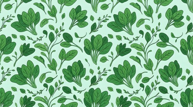 Spinach leaves seamless pattern background, fresh green vegetable background wallpaper.