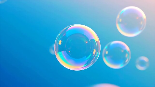Floating soap bubbles with rainbow glow