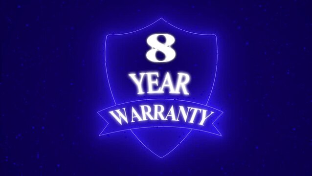 Vintage 8 year Warranty  Badge Design with Ribbon and Shield Banner dark background animation 4k video