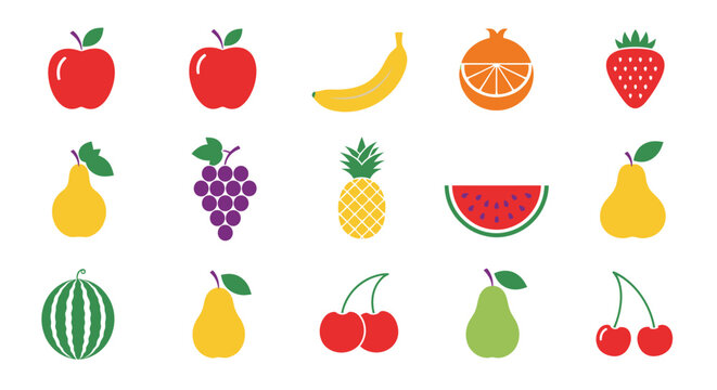 Colorful fruit icons on white background.