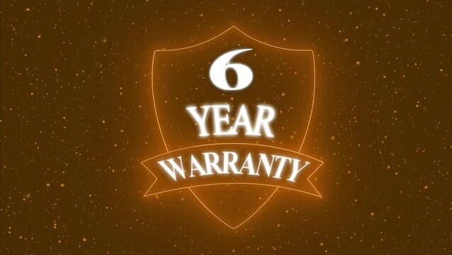 Vintage 6 year Warranty  Badge Design with Ribbon and Shield Banner dark background animation 4k video