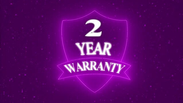 Vintage 2 year Warranty  Badge Design with Ribbon and Shield Banner dark background animation 4k video