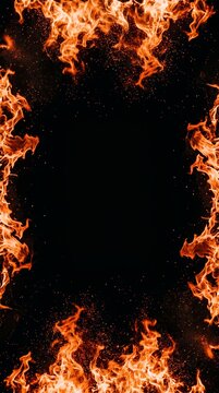 Vertical Fire Frame on Black Background 9:16 &ndash; Mobile Stories Thumbnail Flame Border Effect Portrait Format