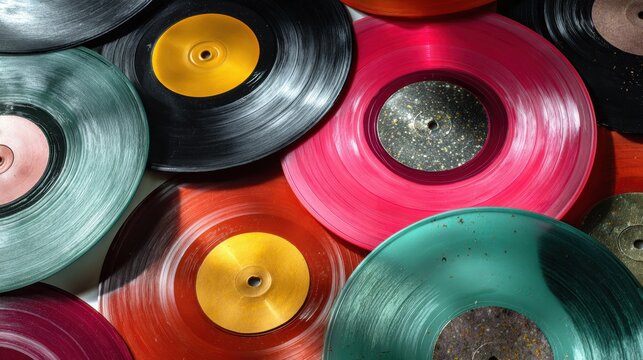 Collection of Colorful Vinyl Records with High Fidelity Sound Quality