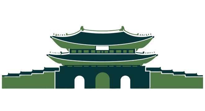 Traditional Asian Palace Gate Architectural Illustration Design.