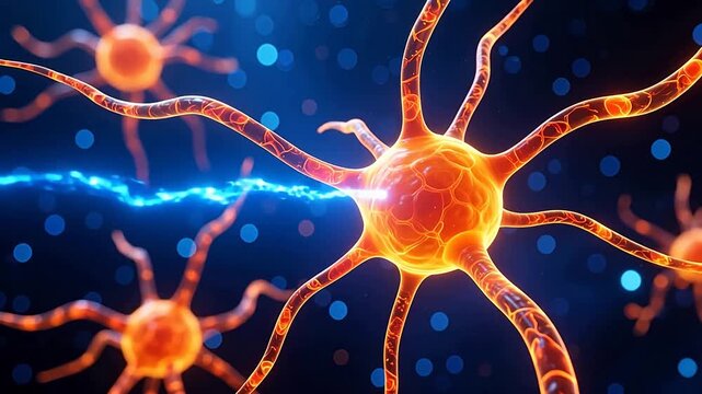 Orange neurons on dark blue background