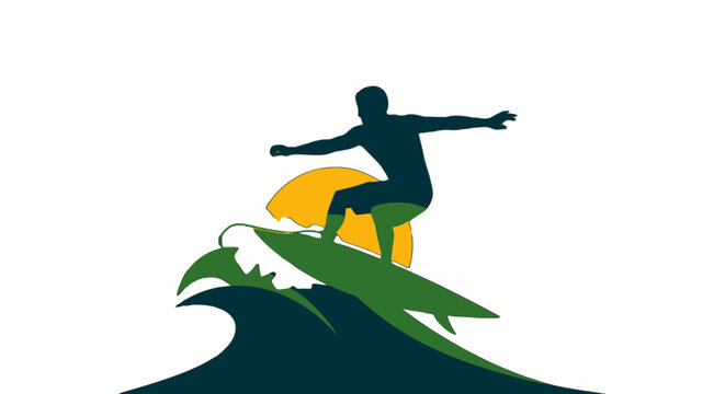 Silhouette of surfer riding large green wave gracefully.