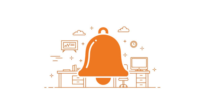 Large orange bell on a desk.