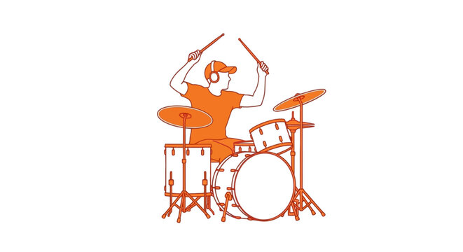 Man playing drums with sticks raised.