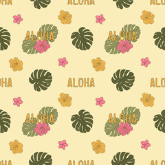 Seamless pattern with monstera and flowers © Mariia