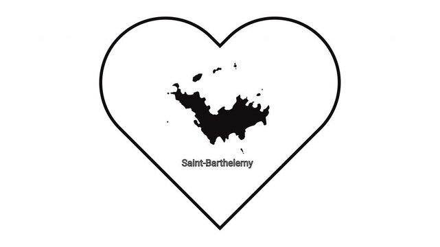 Saint Barthelemy Map Inside Heart Outline Graphic Design.