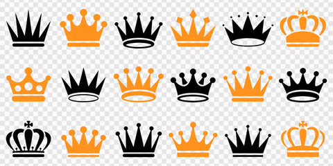 Crown icon set. Silhouette crown flat, glyph and line icons collection. Crown symbol. Vector illustration, Royal crown icons collection featuring elegant queen and king crowns luxury tiaras regal © Parboti