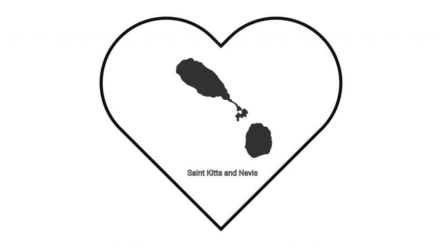 Saint Kitts and Nevis Heart Outline Map Graphic.