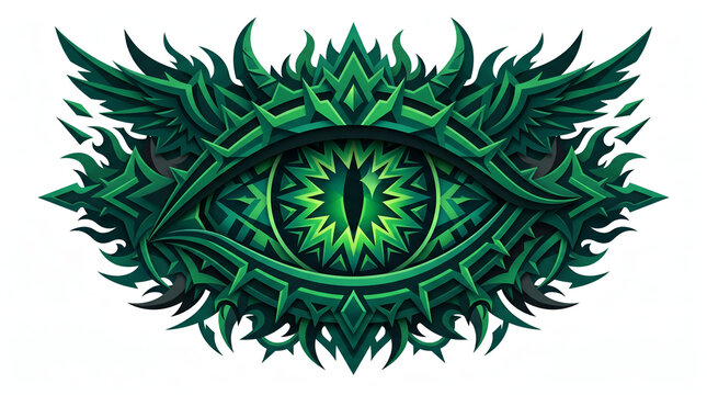 Stylized green jealous vector monster eye with sharp ornate details