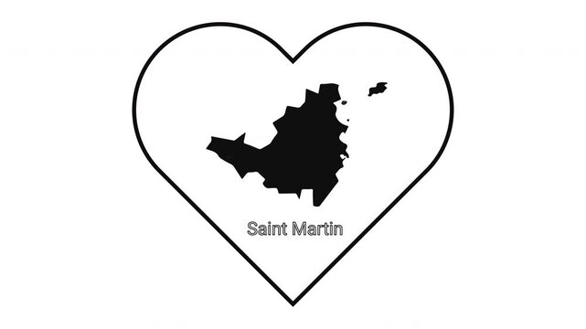 Saint Martin Island Map Inside Heart Shape Outline Graphic.