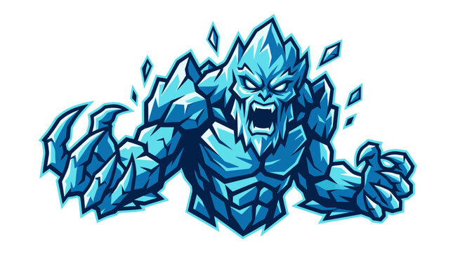 Powerful ice golem monster made of blue crystals