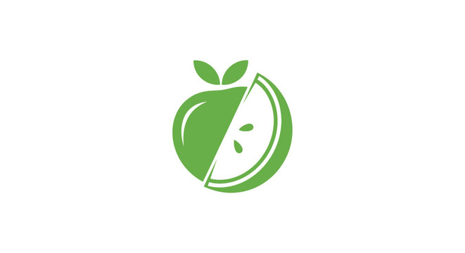 Green Apple Logo With Leaves.