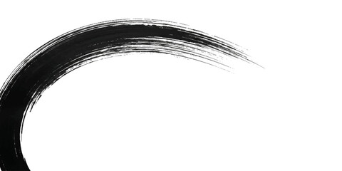 A striking black brush stroke curves gracefully across a clean white background, embodying a minimalist aesthetic with a sense of motion and artistic expression. © JOGOT KALA
