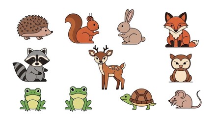 Fototapeta premium Cartoon animals collection hedgehog squirrel rabbit fox and more