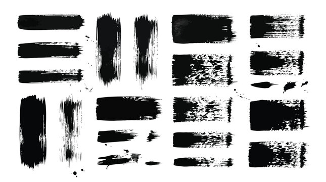 Collection of rough black ink brush strokes