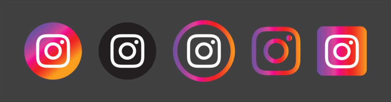 Instagram logo icons with colorful gradient effects on dark background