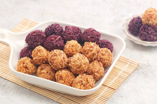grubi kremes ubi made from crispy fried sweet potato strands coated with caramelized palm sugar syrup