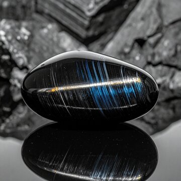 Macro Shot of a Polished Blue Tigers Eye Gemstone with Striking Chatoyancy.