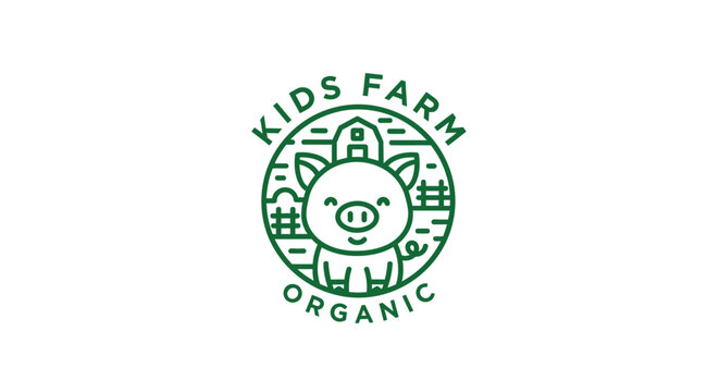 Green cartoon pig logo design.