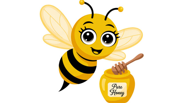 Cartoon bee holding honey pot with happy expression Vector