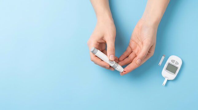 A person uses a glucose meter to check their blood sugar level, demonstrating a common method for diabetes management.