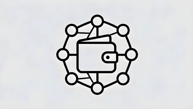 Line art single illustration of cryptocurrency wallet with blockchain nodes