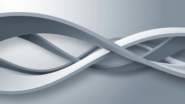 Curved metallic ribbons intersect in a futuristic abstract design on a gray background.