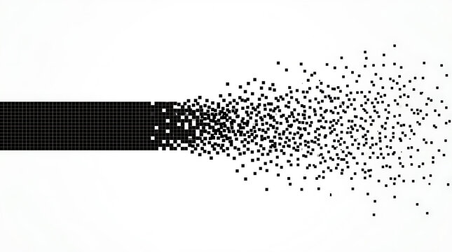 Black and white pixelated line dispersing