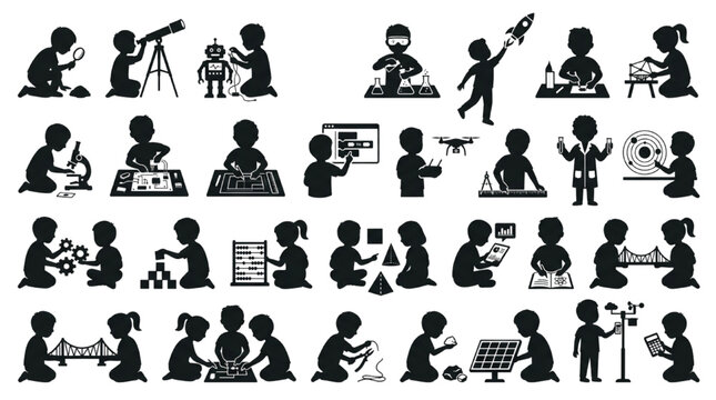 Children Activity Silhouette CAD Block Collection for Educational Planning, Playground Layouts and Interior Design Drafting