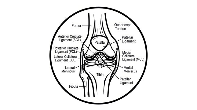 Knee anatomy diagram human body.
