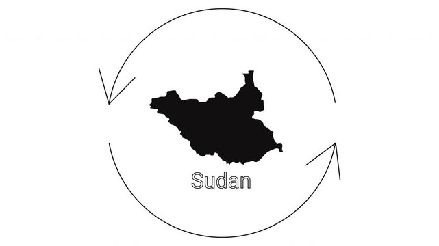Sudan map with circular arrows indicating movement or cycle.
