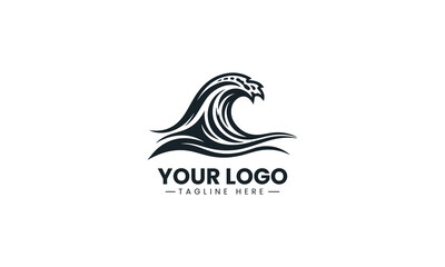 Fototapeta premium Ocean wave silhouette clean minimalist black vector logo