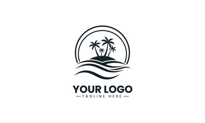 Fototapeta premium Tropical island palm tree minimalist black vector logo