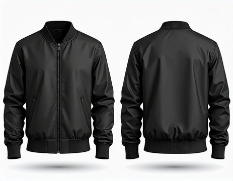 Front and back views of a sleek black bomber jacket (1)