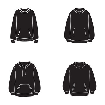 Four different styles of sweatshirts with long sleeves and pockets  isolated on white background
