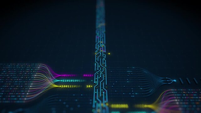 Artificial Intelligence neural network processing big data with binary code motion graphics seamless loop