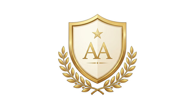 Golden shield logo with aa monogram isolated on transparent background