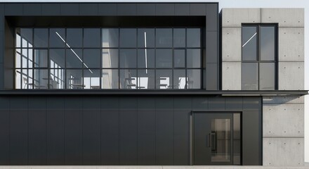 Obraz premium Modern Office Building Facade with Large Windows and Sleek Design.