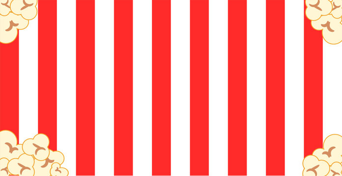 popcorn in corner on red and whitebackground. 