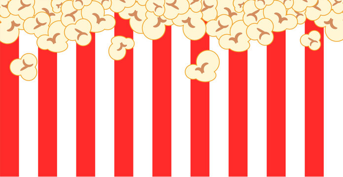 Popcorn above frame on white and red background 