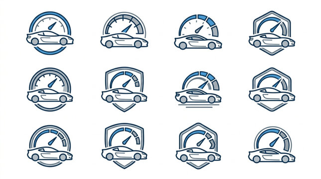 Collection of Speedometer Icons with Car Silhouettes