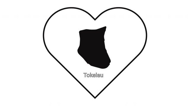 Tokelau Map Inside Heart Shape Outline Graphic.
