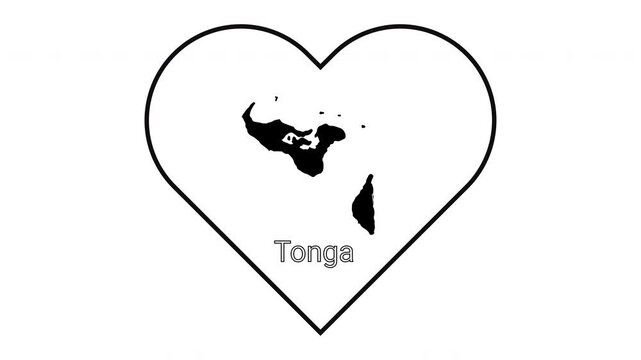 Tonga Map Inside Heart Shape Outline Graphic.