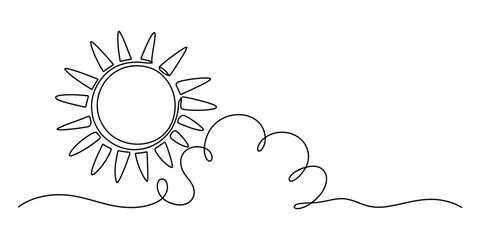 Obraz premium Continuous line drawing of a smiling sun with a cloud