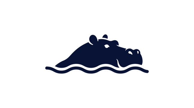 Hippopotamus Submerged in River Silhouette Icon for Wildlife Conservation, Aquatic Habitat and Safari Nature Design